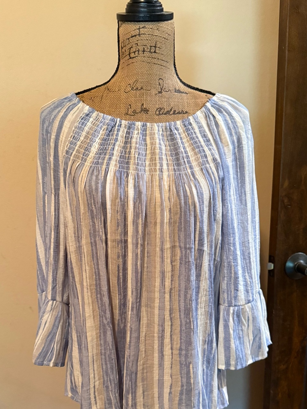 Robert Louis Blue and White Striped Peasant Blouse
